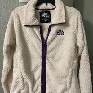 MA Tools Women's Cream Teddy Jacket with Purple Trim